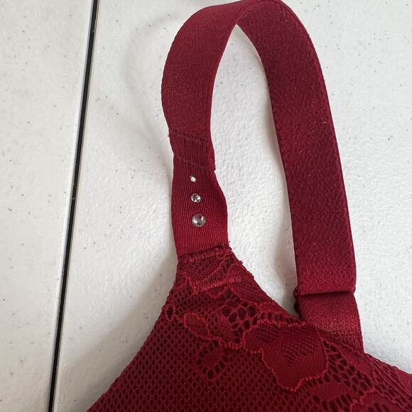 Torrid 46DDD Bra Dream Wire Free Boost Push Up Padded Rhinestone Red Lace - Picture 5 of 16